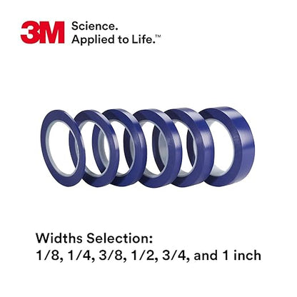 3M Vinyl Tape 471+, 1/2 in x 36 yd, Indigo, 1 Roll, Fine Line Tape for Paint Masking Striping, Color Separation and Complex Designs, High-Temperature, Stretch , Blue