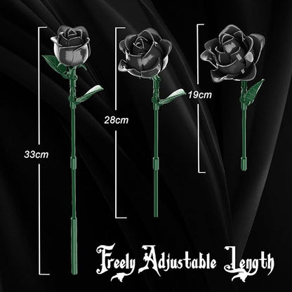 Black Roses Flower Building Set-12Pack, Compatible with Lego Bouquet for Adults,Gothic Horror Flowers Botanical, Gift for Halloween & Valentines Compatible with Lego Roses(585pcs)
