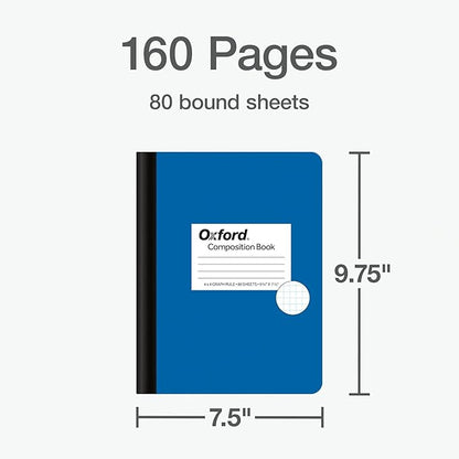 Oxford Composition Notebooks, Mega Pack of 12 Notebooks, Cover Colors Vary, 4 x 4 Graph Paper, 9-3/4 x 7-1/2 Inch School Journals, Assorted Color Covers, 80 Sheets per Book (63718)