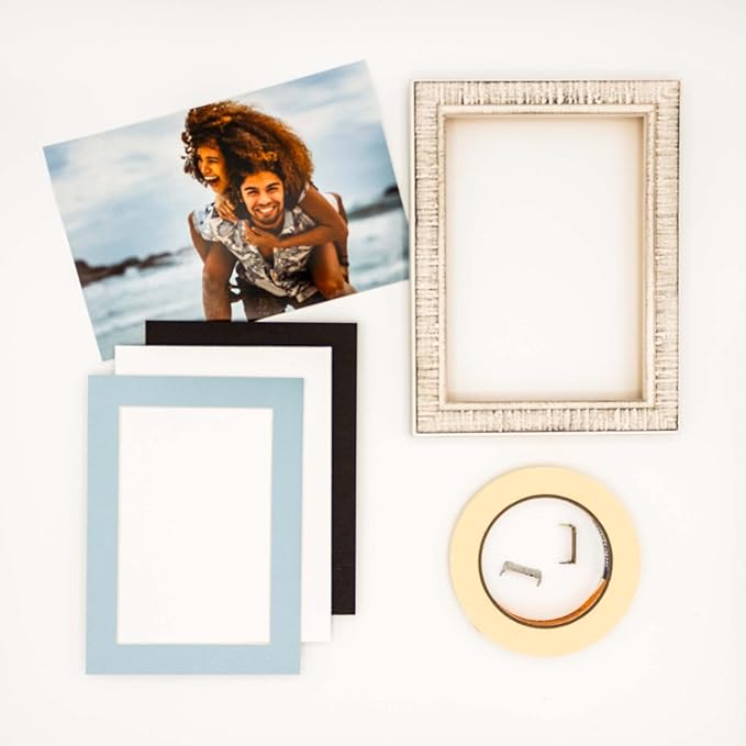 Pack of 25 Acid Free 8x10 Mats Bevel Cut for 5x8 Photos - Baby Blue Precut Matboards With Backing Boards and Clear Photo Mat Bags For Pictures, Photos, Framing - 4-ply Thickness
