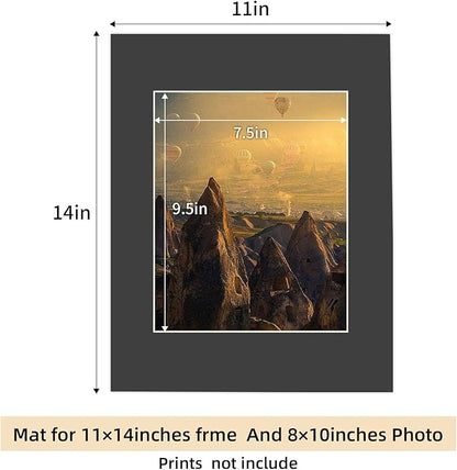 HOTUO 10 Pack Black 11x14 Picture Frame Mats, Pre-Cut 11x14 Picture Mats with Ivory Core Bevel Cut for 8x10 Photo, Signature Friendly 4 Ply Thickness Photo Mat for Frames/Artwork/Print/Picture