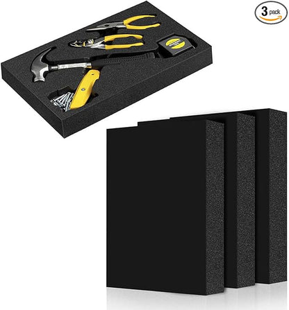 3 Pcs 16 x 12 x 2 Inches Foam Inserts for Cases - Polyurethane Foam Packing Foam Black Craft Foam Sheets for Packing Padding 2 Inch Thick for Camera Toolbox Storage