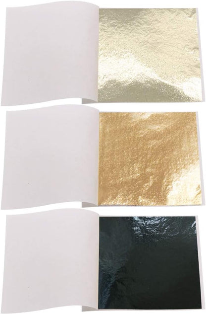 KINNO Gold Leaf Sheets, 300Pcs Black Gold Foil Sheets for Craft, Sculpture, Furniture, Arts Decoration, Gilding, Nails, Paintings, 3.15 by 3.35 Inches