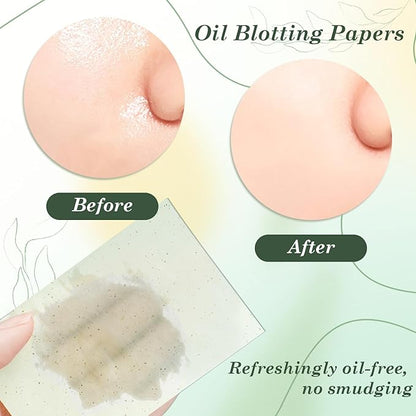 EKIND Oil Blotting Papers Replacement Packs Make Up Pads for Face Shine Control Men Women,Portable Oil Absorbing Tissues for Oily Skin(160 Sheets,Green)