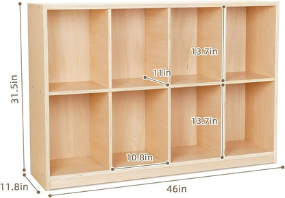 OOOK 8-Compartment Backpack Wooden Storage Cabinet - Kids Toy Storage Organizer - Bookshelf for Classroom, Playroom, Kindergarten, Living Room, Office