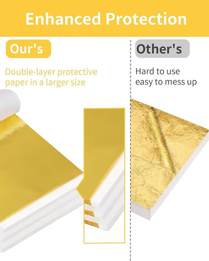 Luckymica Gold Leaf Sheets, 100 Pcs Adequate Gold Foil Sheets for Arts, Crafts, Decoration, Gilding, Paints, DIY, 5.5" x 5.5"