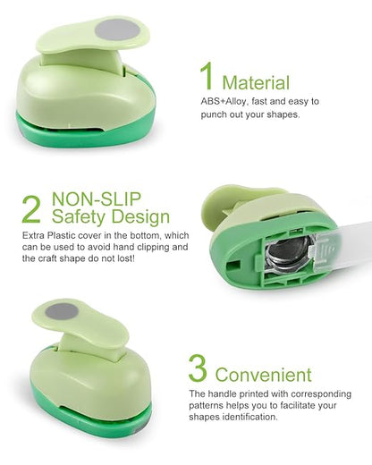 UCEC Paper Punches for Crafting, 3 Pcs Craft Scissors Decorative Edge, 6 Pcs 1 Inch Paper Puncher, 4 Pcs 3/8 inch Hole Punch, Circle Heart Star Shapes Puncher Scissors Sets