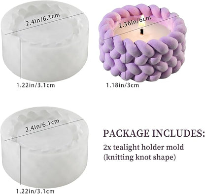 Wehous 2PCS Knot Shape Tealight Holder Mold, Unique 3D Candle Holder Silicone Resin Mold, Cylinder Jewelry Holder Container Storage Mold for Epoxy Resin Concrete Art Craft Home Xmas Decor