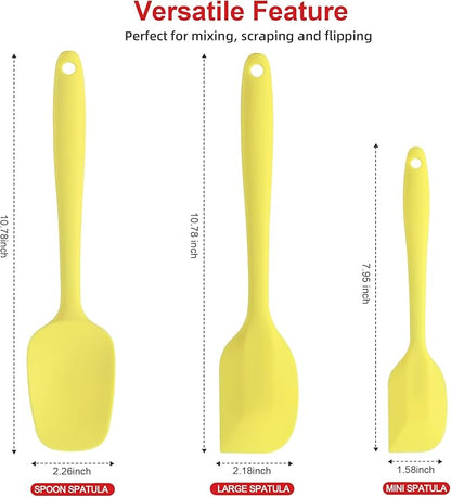 Silicone Spatula Set - Rubber Spatula - 600°F Heat Resistant Baking Spoon & Spatulas(Macaron Yellow)