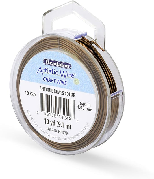 Artistic Wire, 18 Gauge Tarnish Resistant Colored Copper Craft Wire, Antique Brass, 15 yd