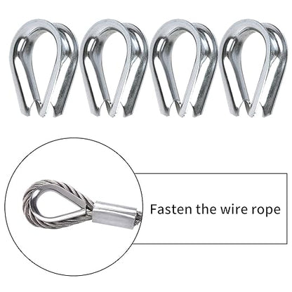 1/8 inch Wire Rope Kit, Haploon 33ft Wire Cable Rope Stainless Steel Cable Railing kit, 50 Pcs Aluminum Crimp Sleeves and 12 Pcs Thimble for Decking,Railing,DIY Outdoor Shades, Picture Hanging