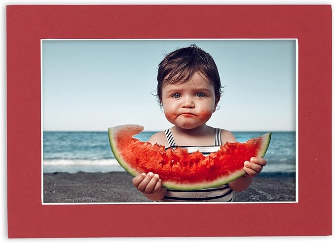 Pack of 25 Acid Free 8x10 Mats Bevel Cut for 5x8 Photos - Deep Red Precut Matboards With Backing Boards and Clear Photo Mat Bags For Pictures, Photos, Framing - 4-ply Thickness