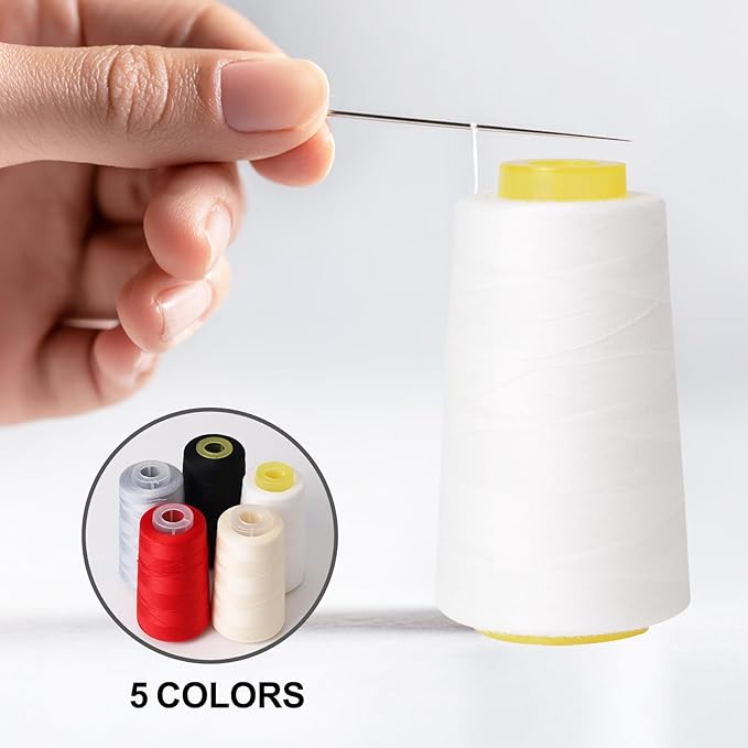 Sewing Thread Cone Set, 2 Pack Serger Thread, 3000 Yards Each, All Purpose Thread for Sewing, Quilting, Machines, Overlock, Merrow & Hand Embroidery (Black1White1)