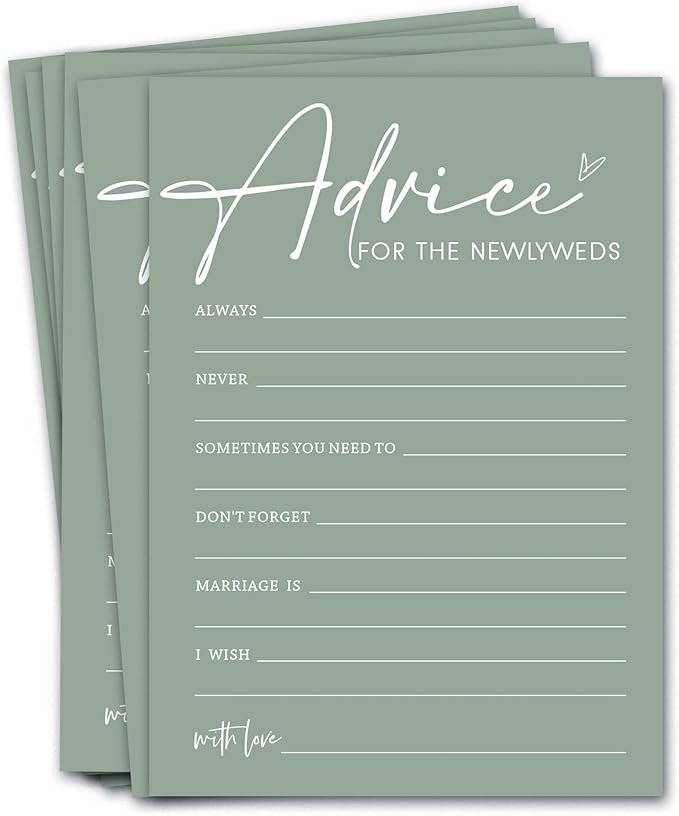 Bridal Shower Games Cards, Advice for The Newlyweds, Bridal Shower Games 25 Guests, Engagement Party Wedding Games for Guests, Minimalist Green Wedding Party Supplies - C01, Blue