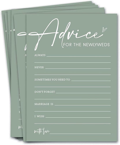 Bridal Shower Games Cards, Advice for The Newlyweds, Bridal Shower Games 25 Guests, Engagement Party Wedding Games for Guests, Minimalist Green Wedding Party Supplies - C01, Blue