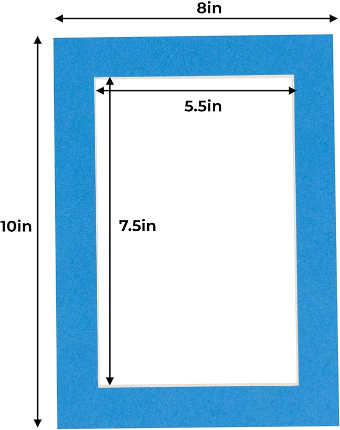 6x8 Mat for 8x10 Frame - Precut Mat Board Acid-Free Bay Blue 6x8 Photo Matte Made to Fit a 8x10 Picture Frame, Premium Matboard for Family Photos, Show Kits, Art, Picture Framing, Pack of 1 Mat
