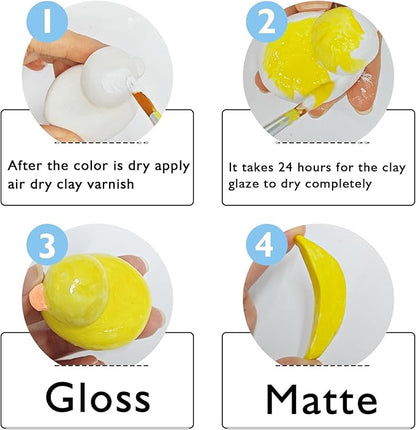 2 x 50ml Air Dry Clay Glaze, Clay Glaze Air Dry for Airdry Clay, Air Dry Clay Varnish Can Not Only Used to Prevent Clay Cracking, Scratches, and Wear,It Can Also Having a Glaze Effect (Gloss+Matte)