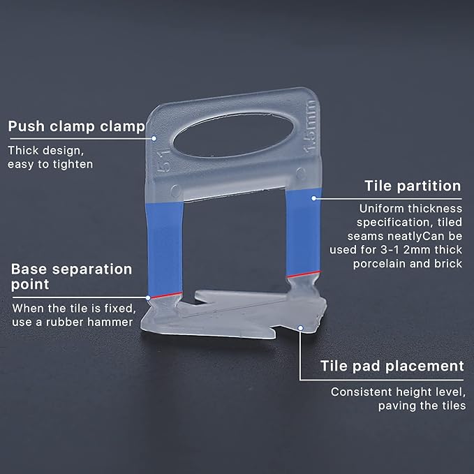 Tile Leveling System Clips Spacers Tile Leveler Clips DIY Tile Leveler Spacers 2100 Pcs 1/8" (3mm) for Professional Ceramic Tile and Stone Installation (2100 1/8")