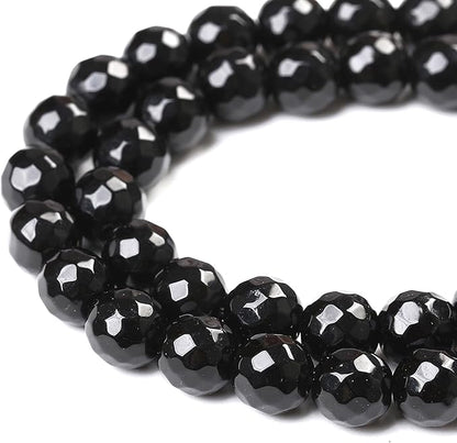 45pcs 8mm Natural Faceted Black Agate Stone Beads for Jewelry Making Energy Healing Beads DIY Bracelet Necklace Accessories 15" (8mm, Faceted Black Agate)