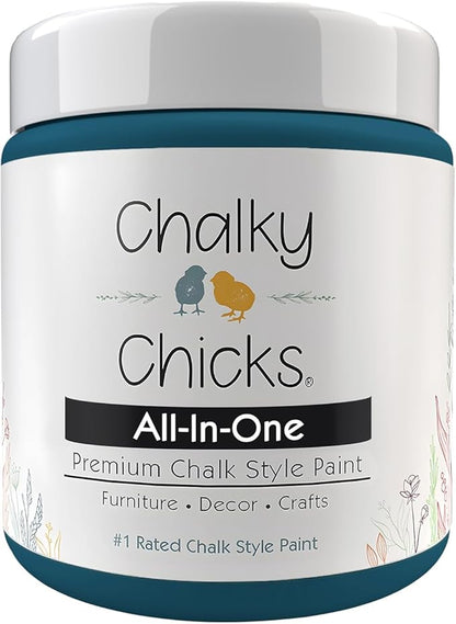 Chalky Chicks All-in-One Chalk Paint for Furniture or Cabinet - 16 Fl Oz - Matte Finish Twilight (Teal Blue) for Metal, Wood Furniture Paint - No Sanding All-in-One for Home Decor & Crafts, USA Made