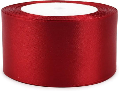 Deep red Solid Satin Ribbon 2 Inch 25 Yards Solid Polyester Fabric Ribbon for Gift Wrapping Wedding Christmas Baby Shower Birthday Party Decoration Handmade Immortal Flower Craft