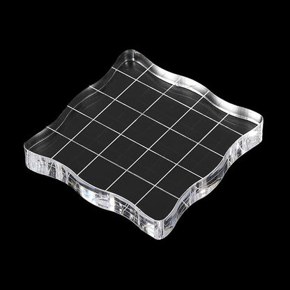 PATIKIL 2" x 2" Acrylic Stamp Block, 2 Pack Clear Stamping Block with Grid Lines Decorative Mounting Blocks Wave for Scrapbooking DIY Crafts Card Making