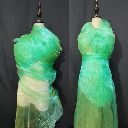 Two-Tone Iridescent Holographic Organza Fabric - 11 Yards by The Yard | Lightweight Sheer Tulle | for Wedding Dresses, Party Decor, DIY Crafts, Shiny Backdrops(Grass Green + hint of Yellow)