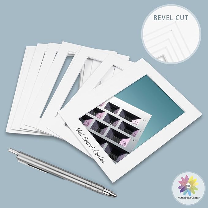 MBC Mat Board Center, 5 Pack 12x16 for 8x10 White Picture Mats Frame Mattes, Bevel Cut, Acid Free, 4-ply Thickness