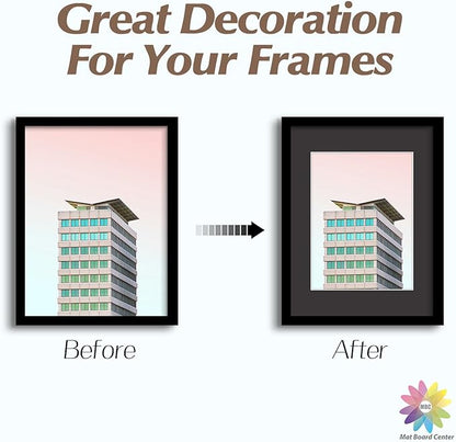 MBC Mat Board Center, 5 Pack 12x16 for 9x12 Black Picture Mats Frame Mattes, Bevel Cut, Acid Free, 4-ply Thickness