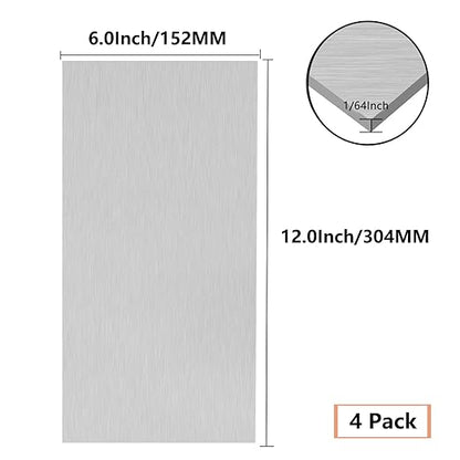 4Pack 5052 H32 Aluminum Sheet Metal 6 x 12 x 1/64 (0.02”) Inch Flat Plain Aluminum Plate Covered with Protective Film, Rectangle 0.5MM Aluminum Metal Plate for Crafting, Industrial