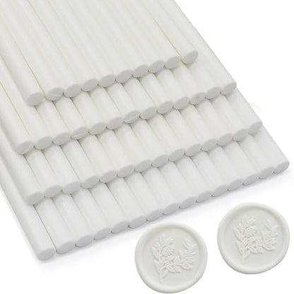 52pcs White Wax Sealing Sticks, Andotopee Glue Gun Adhesive Seal Sticks for Stamp Seals, Premium Sealing Wax for Envelope Seals Wedding Invitation Craft Adhesive, Great Gift Ideas (Mini Size)