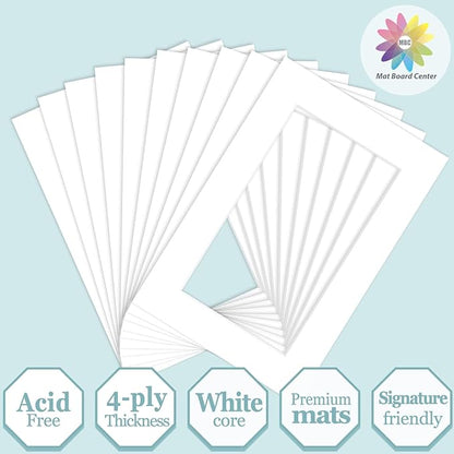MBC MAT BOARD CENTER, 10 Pack 4x6 for 3x5 White Picture Mats Frame Mattes, Bevel Cut, Acid Free, 4-ply Thickness