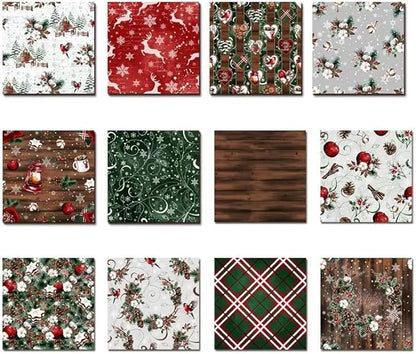 Christmas Scrapbook Paper 12×12,Merry Christmas Tree Deer Patterned Paper,24 Sheets Double-Sided Wooden Scrapbooking CardStock Papers Pad for Holiday Cardmaking DIY Origami Papers.