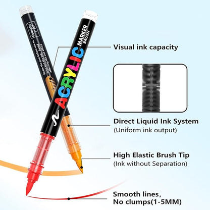 Acrylic Paint Markers Pens, 168 Vivid Colors Acrylic Markers Set,Direct Liquid Type, Stackable Color, Odorless Soft Head，Markers for School，Tooli Art ，Fabric & Creative Crafts (168)