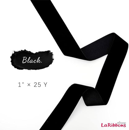 LaRibbons Thin Velvet Ribbon 1 Inch x 25 Yards, Black Velvet Ribbon for Christmas Tree, Gift Wrapping, Wreath Bow, Outdoor Decoration