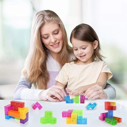 2-Pack Wtohobby Magnetic Soma Cube Block- Children's Educational Toys Magnetic Tiles for Kids Stress Relief Toy Puzzle Cubes to Develops Intelligence, Ideal for Birthday Gifts (Crystal, 2 Pack)