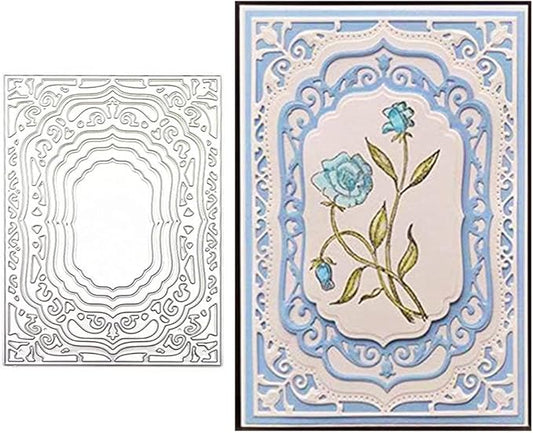 Lace Rectangle Frame Metal Die Cuts,Flower Border Square Frames Layering Label Card Cutting Dies Stencils for Card Making Stencil Embossing Tool Scrapbooking DIY Craft