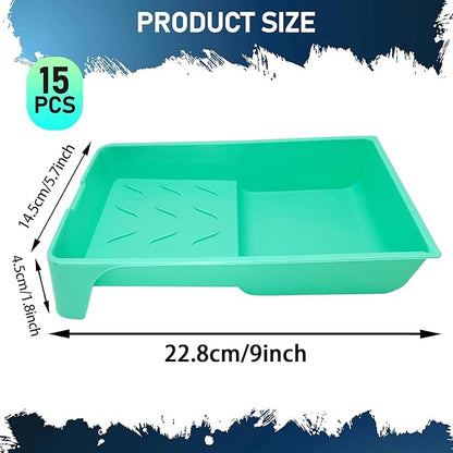 4 Inch Paint Tray, 15 Pack Plastic Paint Roller Tray, Heavy Duty Disposable Paint Pan, Sturdy Home Painting Supplies & Tools for Paint Rollers & Roller Brushes