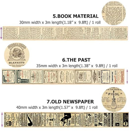 10 Rolls (Totally 98ft/30m) Vintage Washi Tape Set, Masking Tape Nostalgic Style Decor Sticker for DIY Craft Scrapbooking Bullet Journal Planner Gift Wrapping