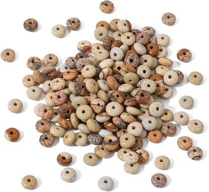 Natural Brown Picture Disk Stone Beads 4x2mm 160pcs Rondelle Loose Semi Gemstone Beads for Jewelry Making Design