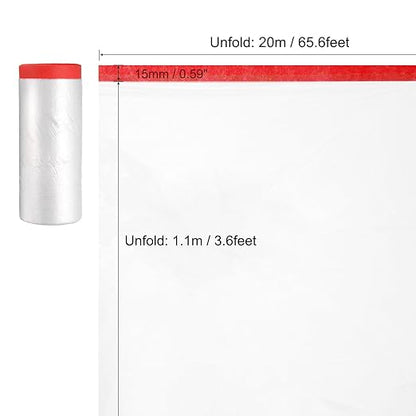 uxcell Pre-Taped Masking Film, 3.6ft x 66ft High-Tack Painters Tape Plastic Drop Cloth with High-Tack Painters Tape for Painting Protection Red 3Pcs