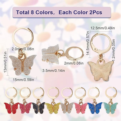 SUNNYCLUE 1 Box 16Pcs 8 Colors Knitting Crochet Markers Knitting Markers Charms Spring Butterfly Crochet Leverback Charms for Weaving Sewing Needleworks Women Adults DIY Supplies
