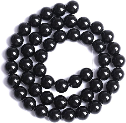 6mm 130pcs Natural Black Agates Onyx Stone Beads Smooth Round Loose Spacer Beads for Jewelry Making DIY Bracelets 32" 2 Strands