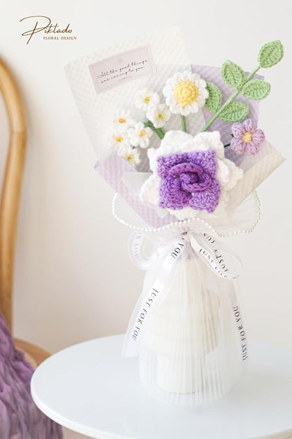 Handmade Crochet Rose Daisy as a Gift for Lover, Family,Friends. Crochet Bouquet, Crocheted Yarn Flowers, Artificial Flower Finished Bouquet