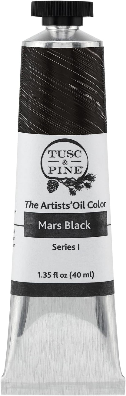 Tusc & Pine Artist Oil Paint - Mars Black, 40 ml, Non-Yellowing, Rich & Creamy Consistency, Maximum Pigment Load, Small Batch Milled Oil Paints Made in the USA for Professional Artists