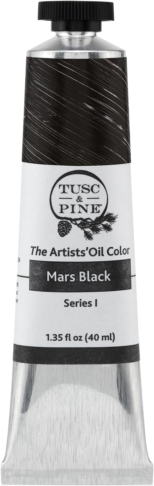 Tusc & Pine Artist Oil Paint - Mars Black, 40 ml, Non-Yellowing, Rich & Creamy Consistency, Maximum Pigment Load, Small Batch Milled Oil Paints Made in the USA for Professional Artists