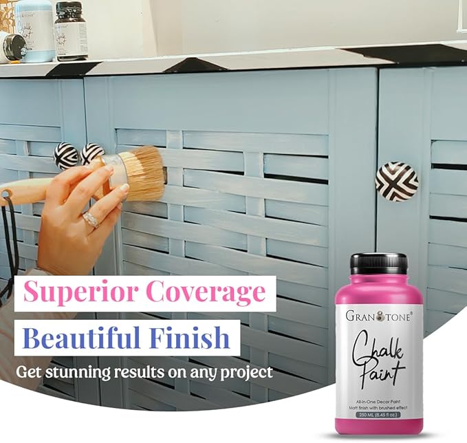 GRANOTONE Chalk Paint for Furniture, Matt-Finish Water-Based Acrylic Paint for Wood, Walls, Metal, Glass, Paper, Fabric Canvas, Maximum Coverage Chalk Paint for Kids & Adults, 250 Ml (VERVE VIOLET)