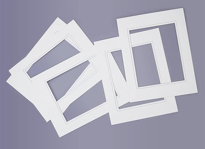 Golden State Art, 11x14 Double Mats for 8x10 - for Photos, Pictures, Frames - Acid-Free, 5 Pack, White Over White