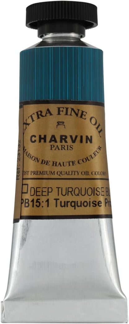 Charvin Extra Fine Oil Paint, Turquoise Deep Blue 20 ml - Triple-Milled, Rich Texture, Poppy Oil-Based, Light-Fast, Handmade, Archival Quality