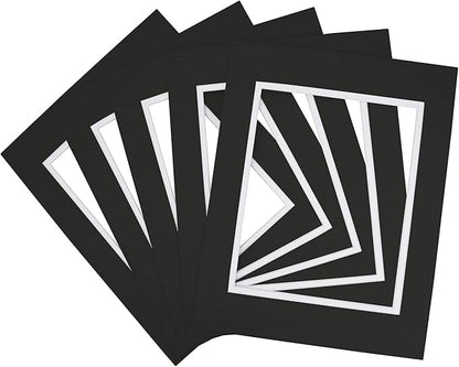 Golden State Art, 11x14 Double Mats for 8x10 - for Photos, Pictures, Frames - Acid-Free, 5 Pack, Black Over White